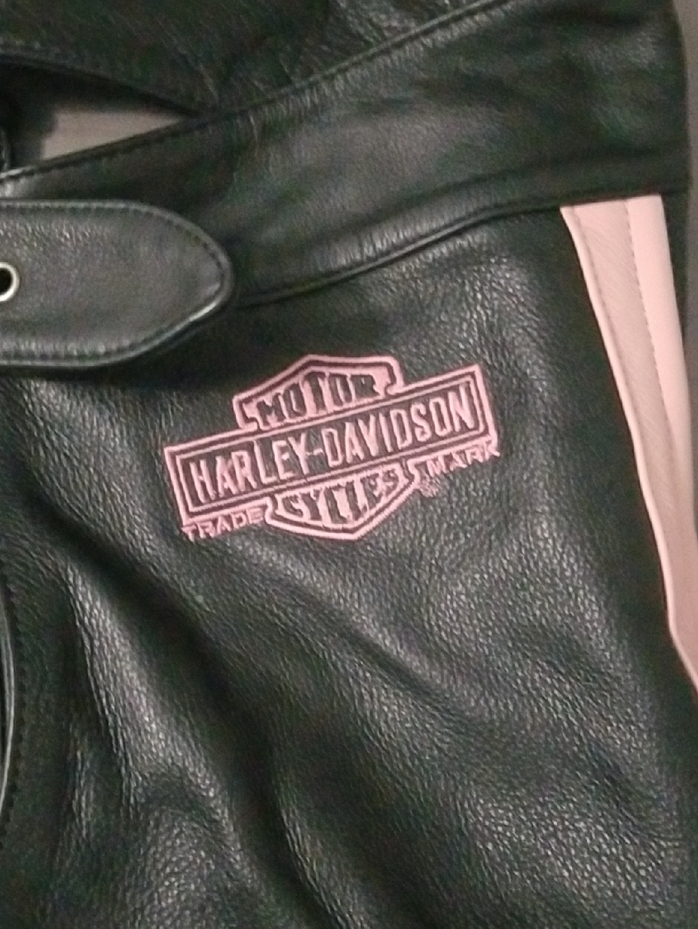 Harley Davidson Genuine Leather Chaps Women’s Large Black With Pink - Picture 2 of 6